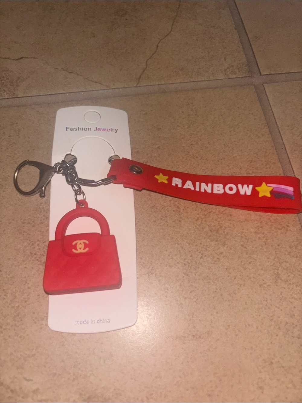 Fashion Jewelry Red Wristlet Keychain with Purse Charm - Picture 2 of 2